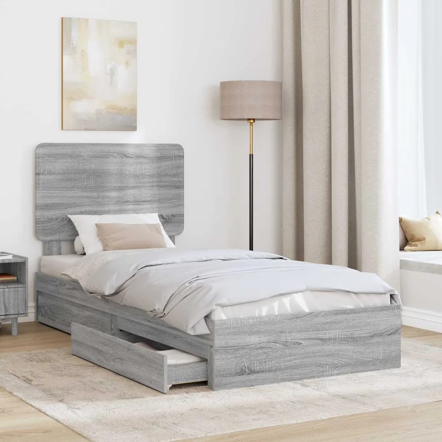 Lit de Rangement Gris Sonoma 90 x 200 cm Bois d'ingénierie - 3