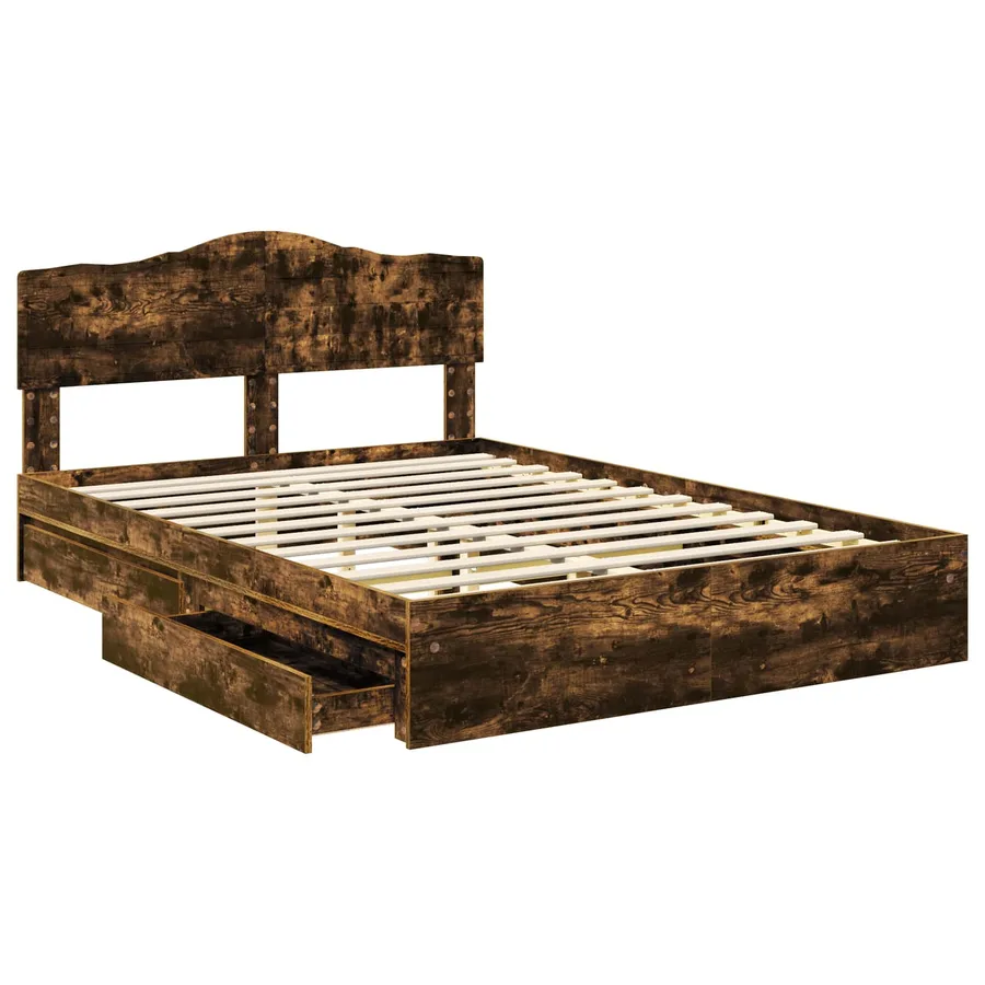 Lit de Rangement Chêne fumé 160 x 200 cm Bois d'ingénierie - 5