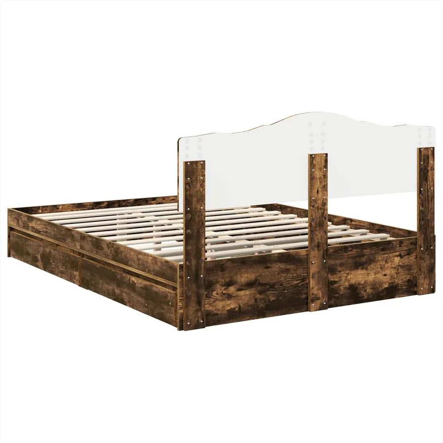 Lit de Rangement Chêne fumé 160 x 200 cm Bois d'ingénierie - 8