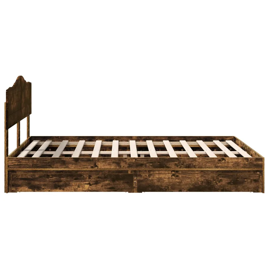 Lit de Rangement Chêne fumé 160 x 200 cm Bois d'ingénierie - 9