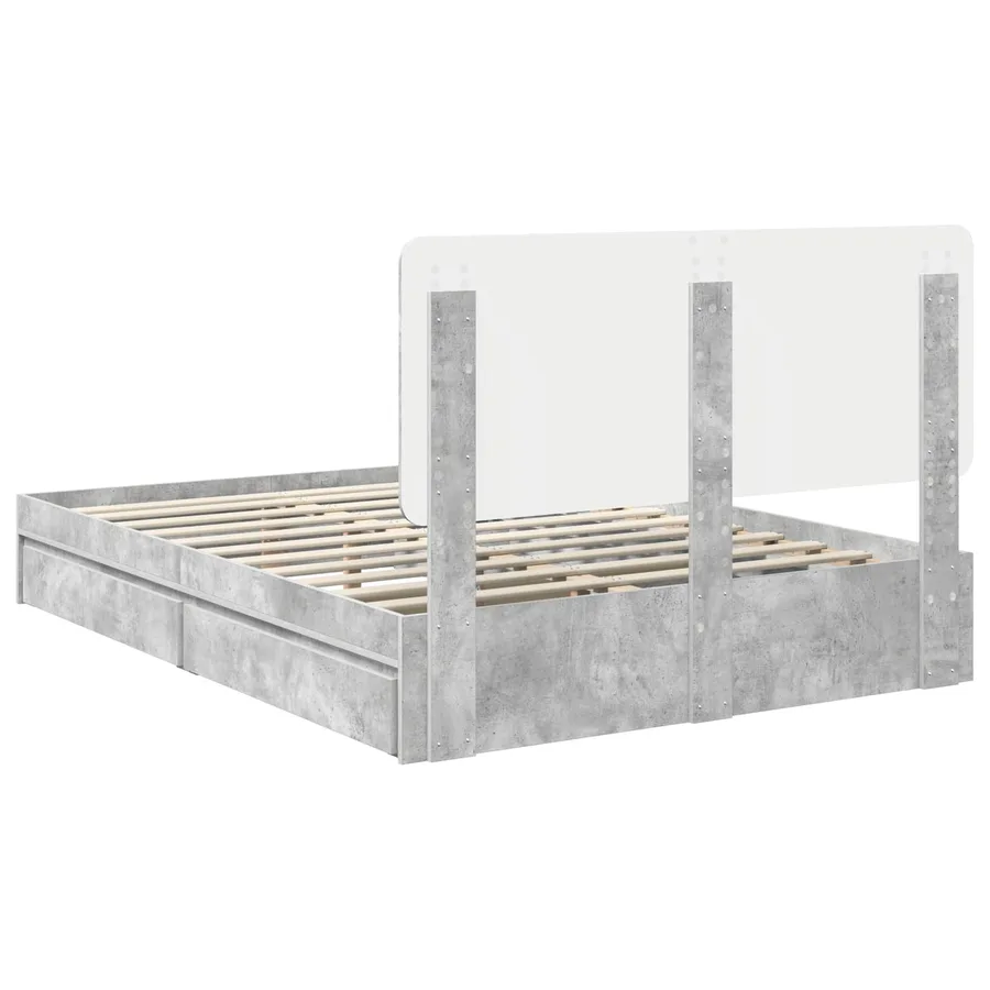 Lit de Rangement Gris béton 150 x 200 cm Bois d'ingénierie - 8