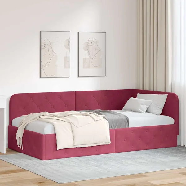 Cadre de lit d'angle Bordeaux 90 x 200 cm Velours