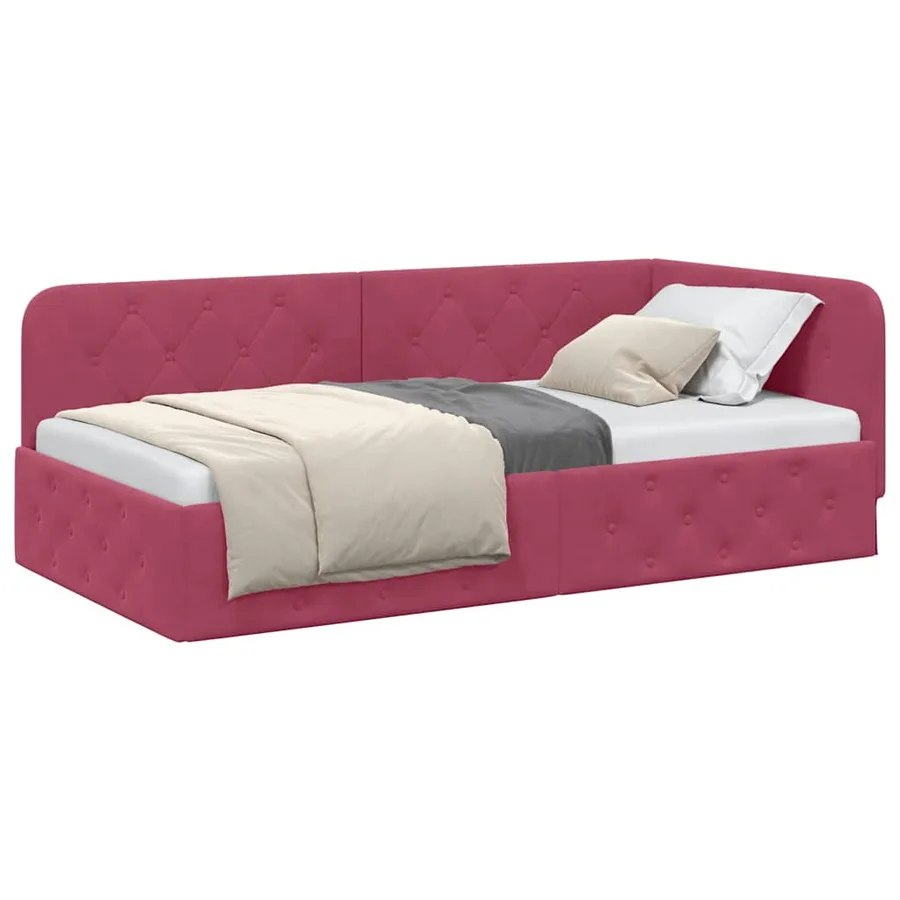 Cadre de lit d'angle Bordeaux 90 x 200 cm Velours - 3