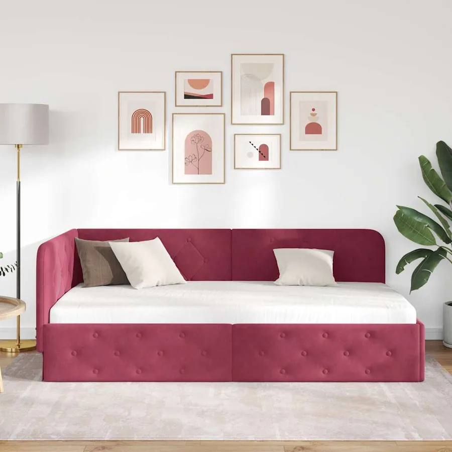 Cadre de lit d'angle Bordeaux 90 x 200 cm Velours - 4