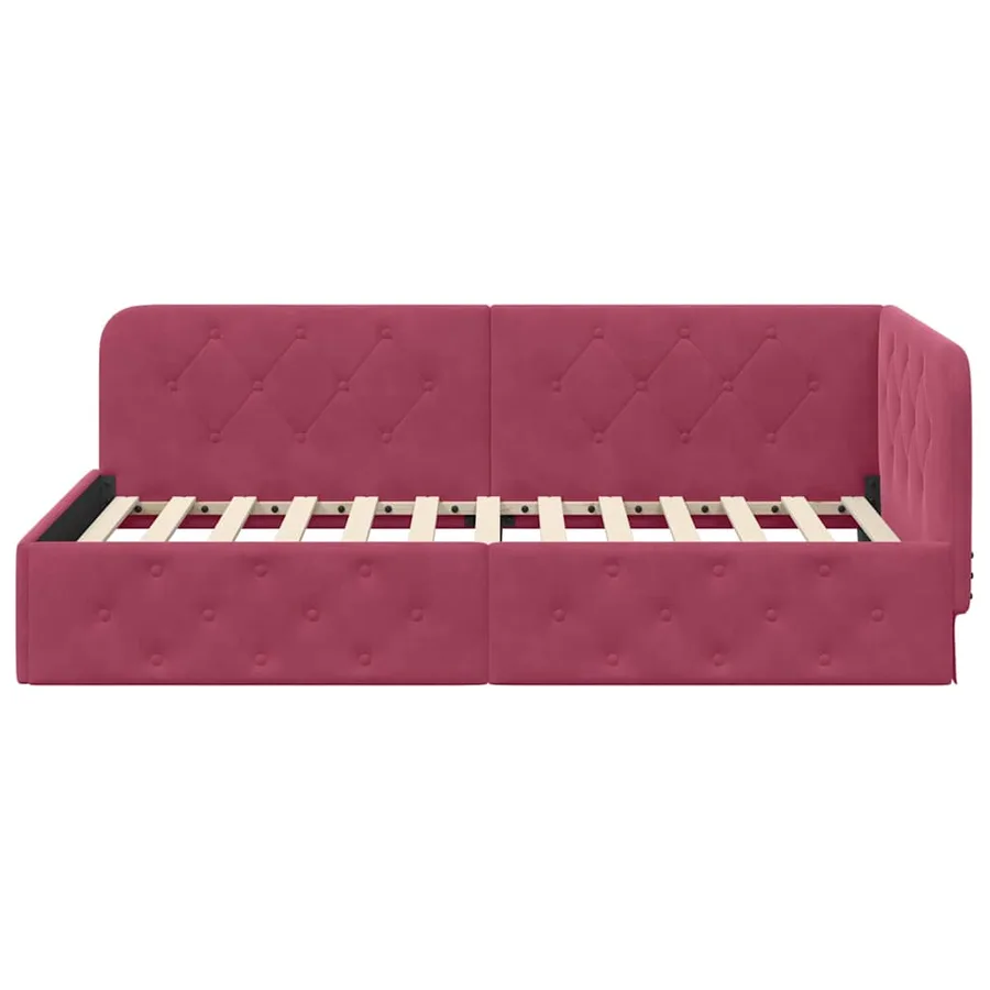Cadre de lit d'angle Bordeaux 90 x 200 cm Velours - 5