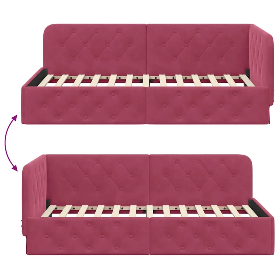 Cadre de lit d'angle Bordeaux 90 x 200 cm Velours - 9