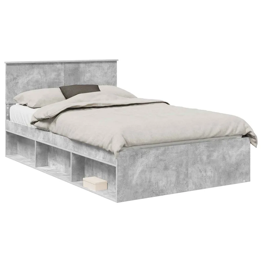 Cadre de lit avec tête de lit Béton 120 x 190 cm Pin massif - 2