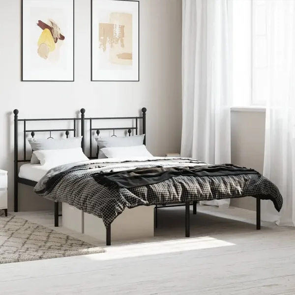 Cadre de lit métal sans matelas avec tête de lit noir 140x190cm