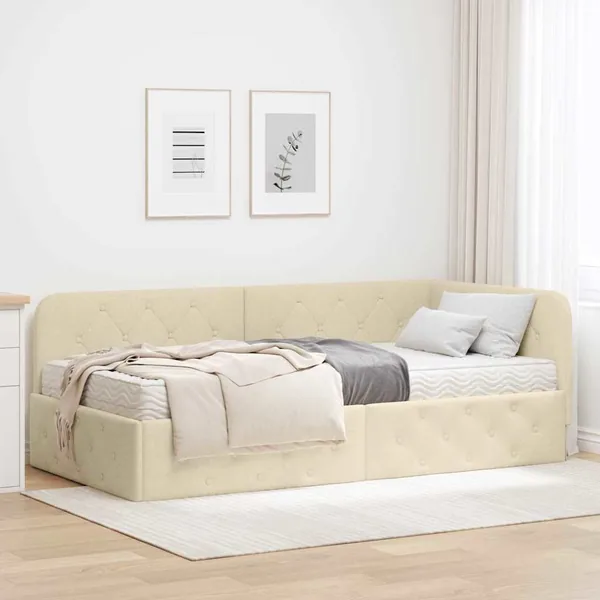 Cadre de lit d'angle Crème 90 x 200 cm tissu