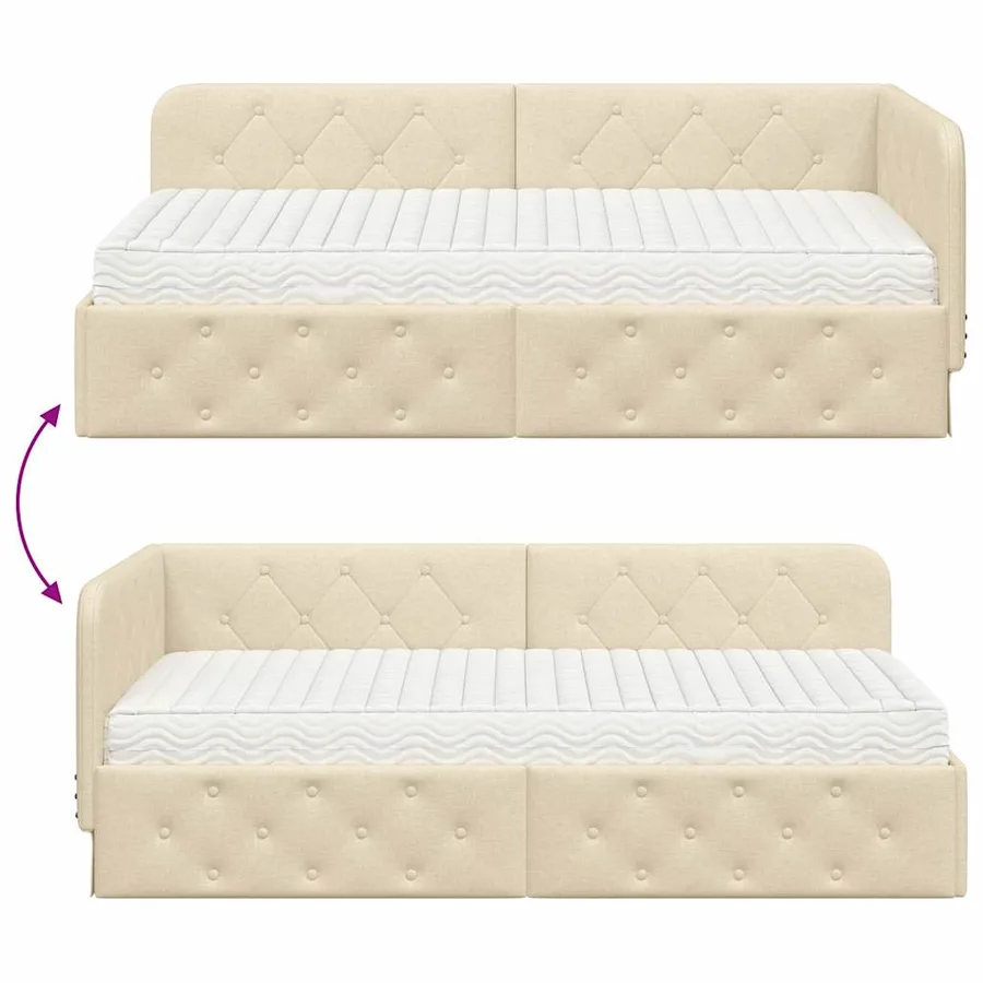 Cadre de lit d'angle Crème 90 x 200 cm tissu - 12