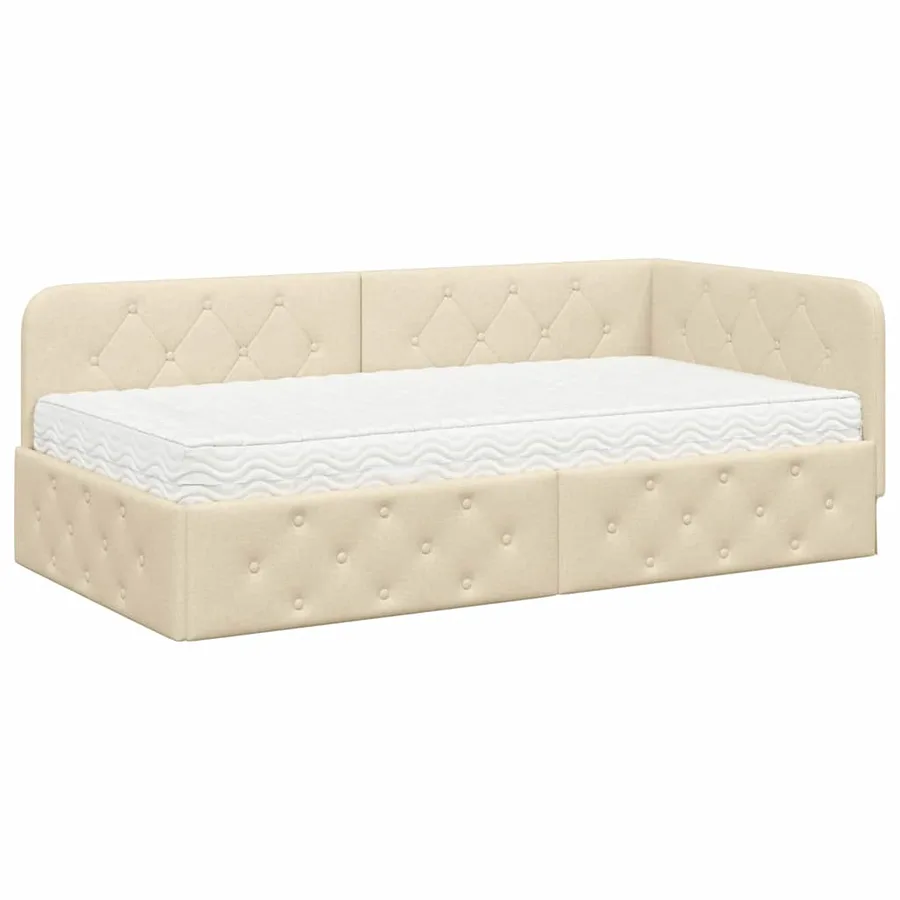Cadre de lit d'angle Crème 90 x 200 cm tissu - 2