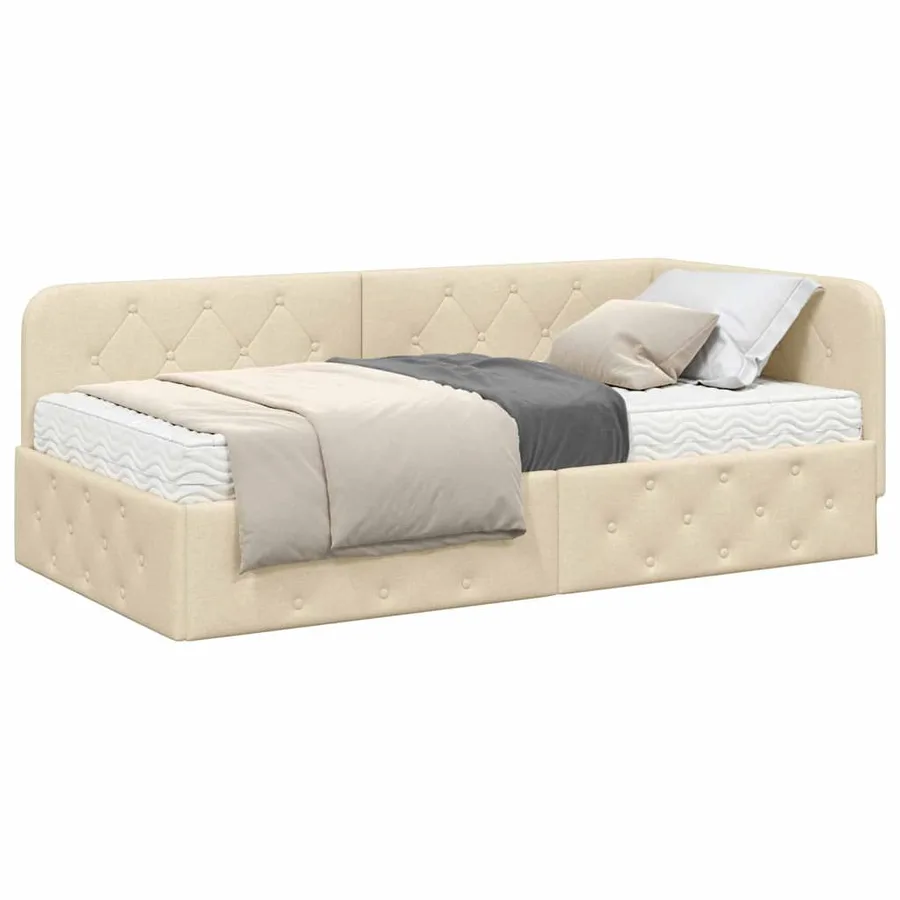 Cadre de lit d'angle Crème 90 x 200 cm tissu - 3
