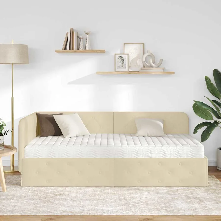 Cadre de lit d'angle Crème 90 x 200 cm tissu - 4