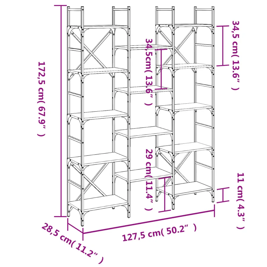 Bibliothèque sonoma gris 127,5x28,5x172,5 cm bois d'ingénierie - 10