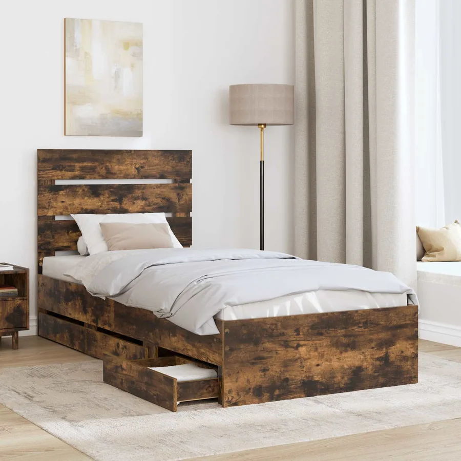 Cadre de lit Chêne fumé 100 x 200 cm Bois Ingénierie - 3