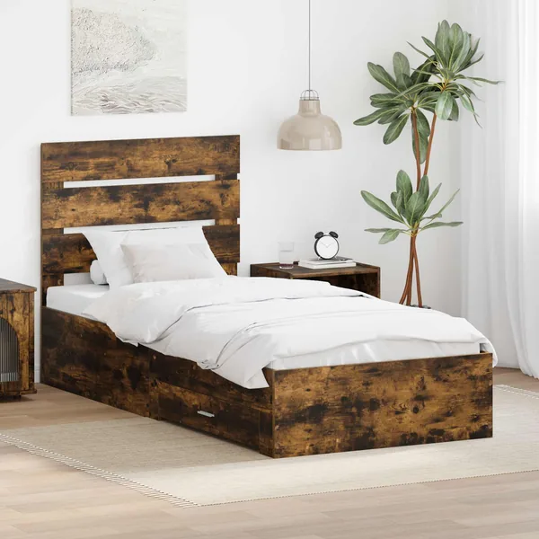Cadre de lit Chêne fumé 100 x 200 cm Bois d'ingénierie
