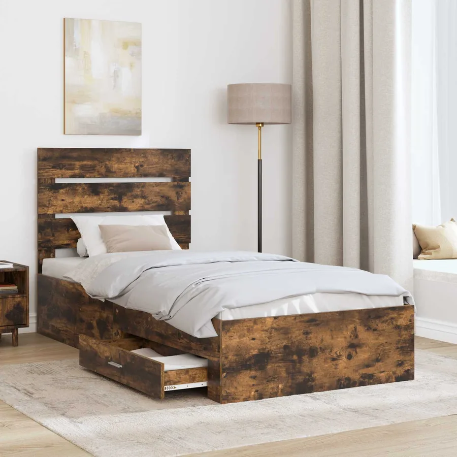 Cadre de lit Chêne fumé 100 x 200 cm Bois d'ingénierie - 3