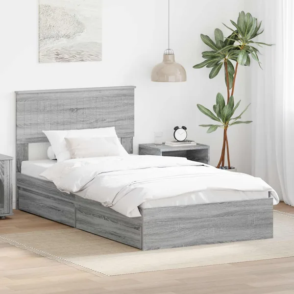 Lit de Rangement Gris Sonoma 100 x 200 cm Bois d'ingénierie