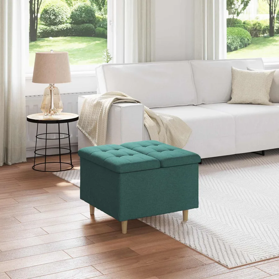 Pouf de rangement avec coussin Vert foncé 60 x 60 x 45 cm tissu