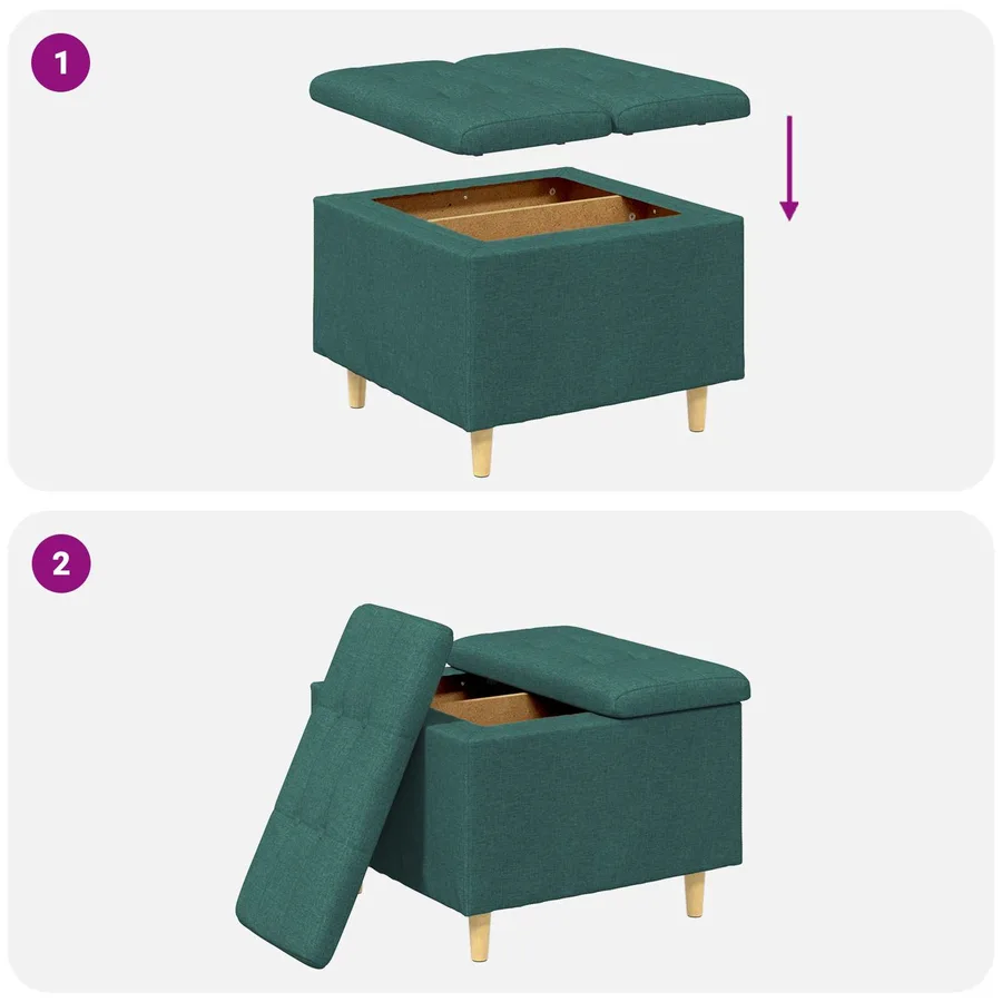 Pouf de rangement avec coussin Vert foncé 60 x 60 x 45 cm tissu - 9