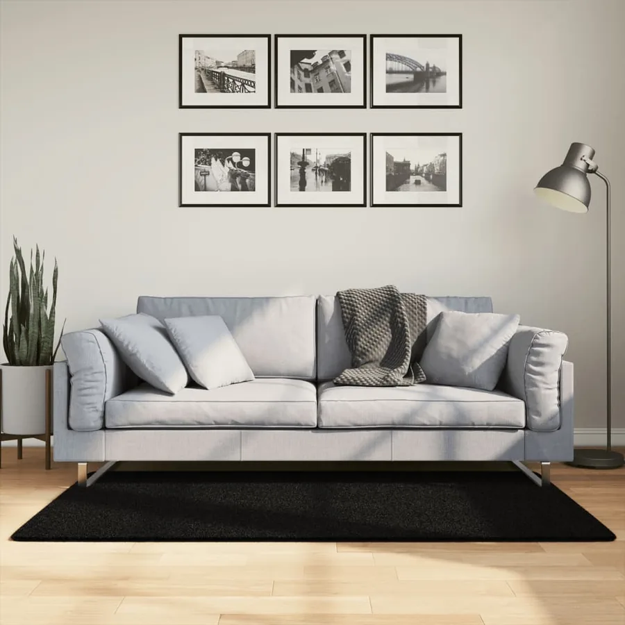 Tapis HUARTE à poils courts doux et lavable noir 80x150 cm