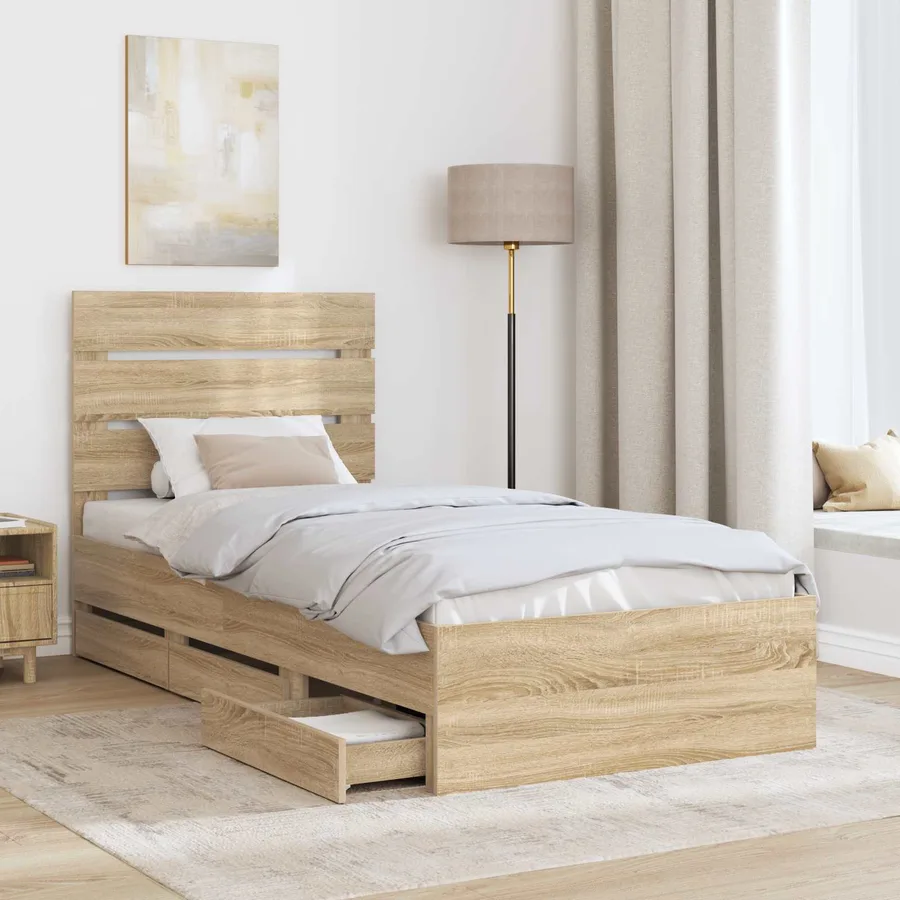 Cadre de lit Chêne Sonoma 100 x 200 cm Bois Ingénierie - 3