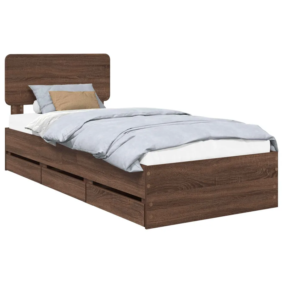 Cadre de lit Chêne brun 75 x 190 cm Bois d’ingénierie - 2