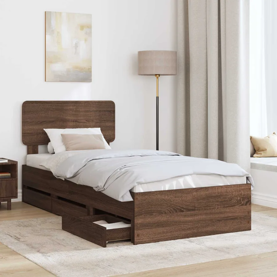 Cadre de lit Chêne brun 75 x 190 cm Bois d’ingénierie - 3
