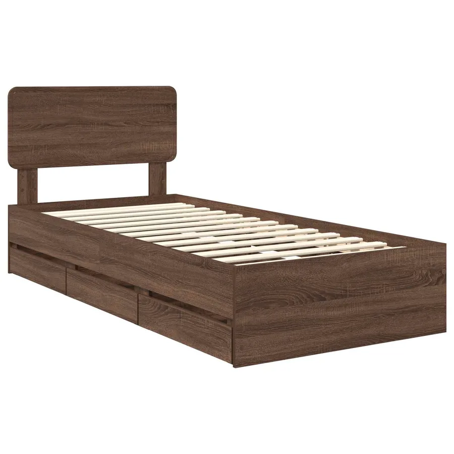 Cadre de lit Chêne brun 75 x 190 cm Bois d’ingénierie - 4