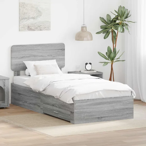Cadre de lit Gris Sonoma 75 x 190 cm Bois d'ingénierie
