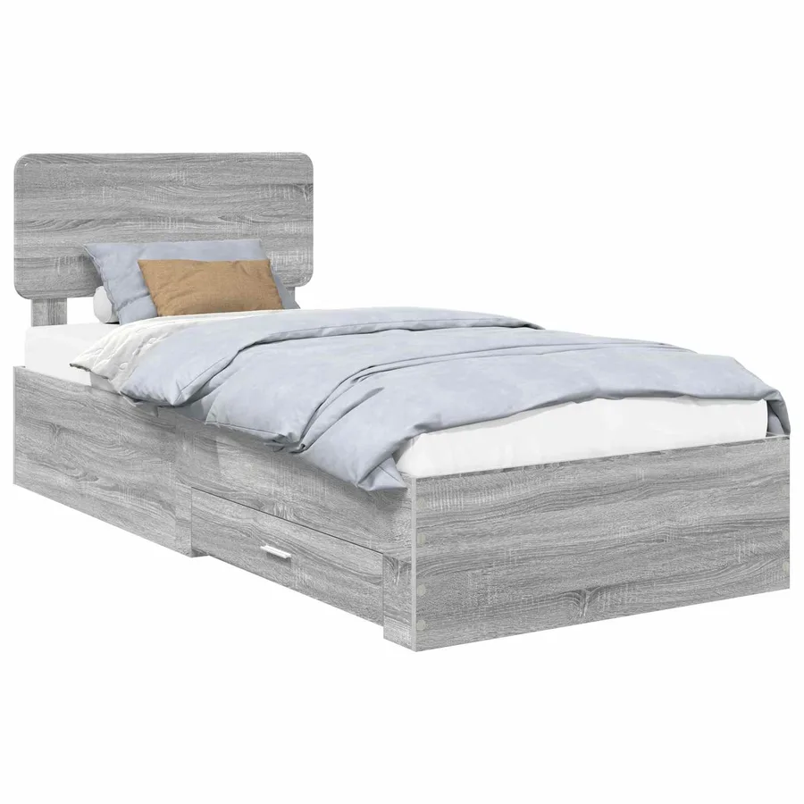 Cadre de lit Gris Sonoma 75 x 190 cm Bois d'ingénierie - 2