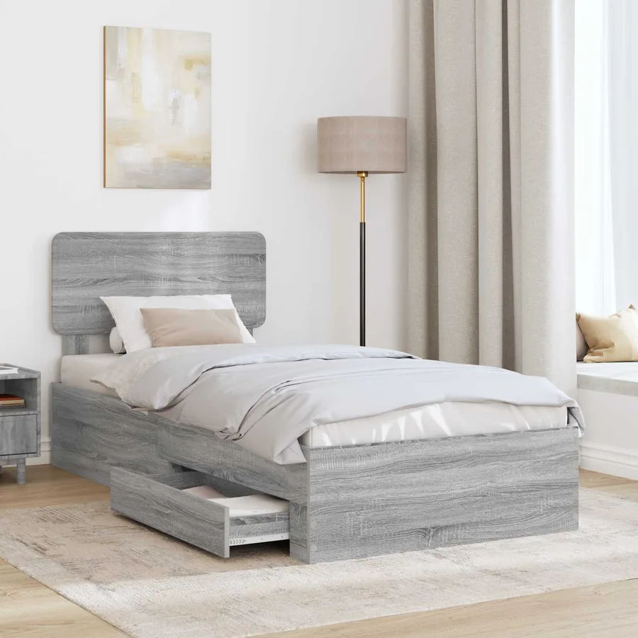 Cadre de lit Gris Sonoma 75 x 190 cm Bois d'ingénierie - 3