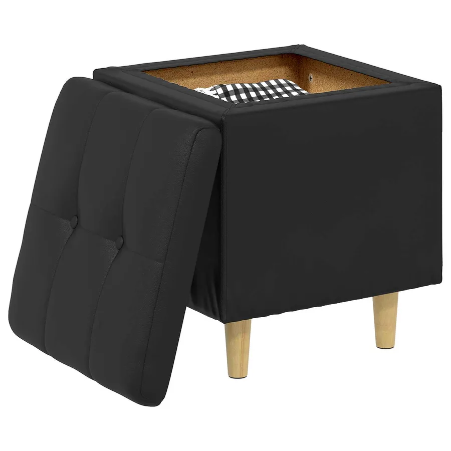 Pouf de rangement avec coussin Noir 40 x 40 x 45 cm Simili cuir - 3