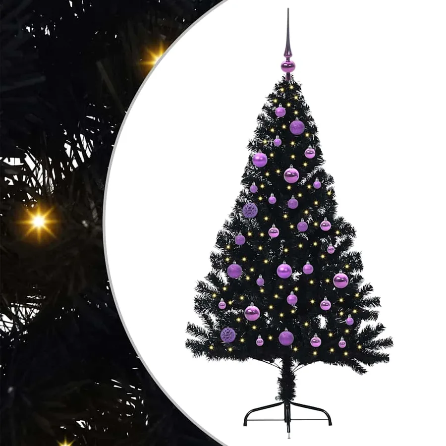 Sapin de Noël artificiel pré-éclairé Noir 150 cm PVC - 2