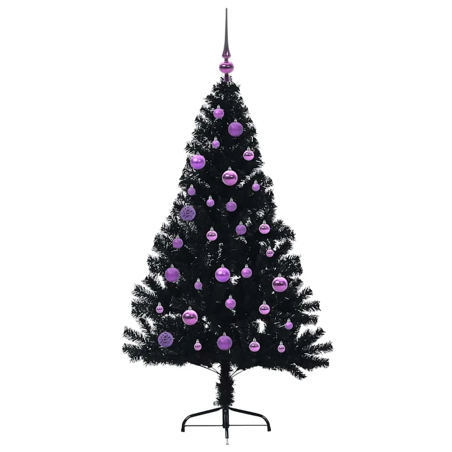 Sapin de Noël artificiel pré-éclairé Noir 150 cm PVC - 4