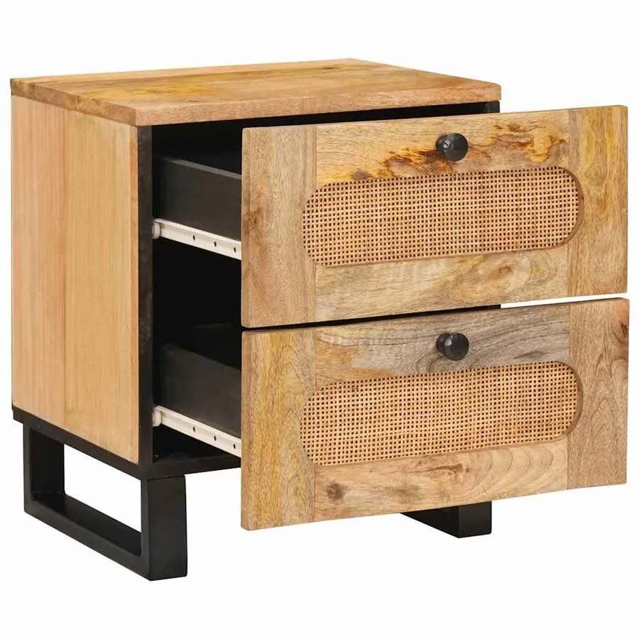 Cabinet de chevet avec tiroir 2 pcs Naturel 40 x 33 x 46 cm - 4