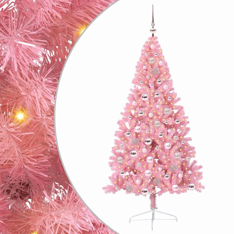 Sapin de Noël artificiel pré-éclairé Rose 180 cm PVC - 2