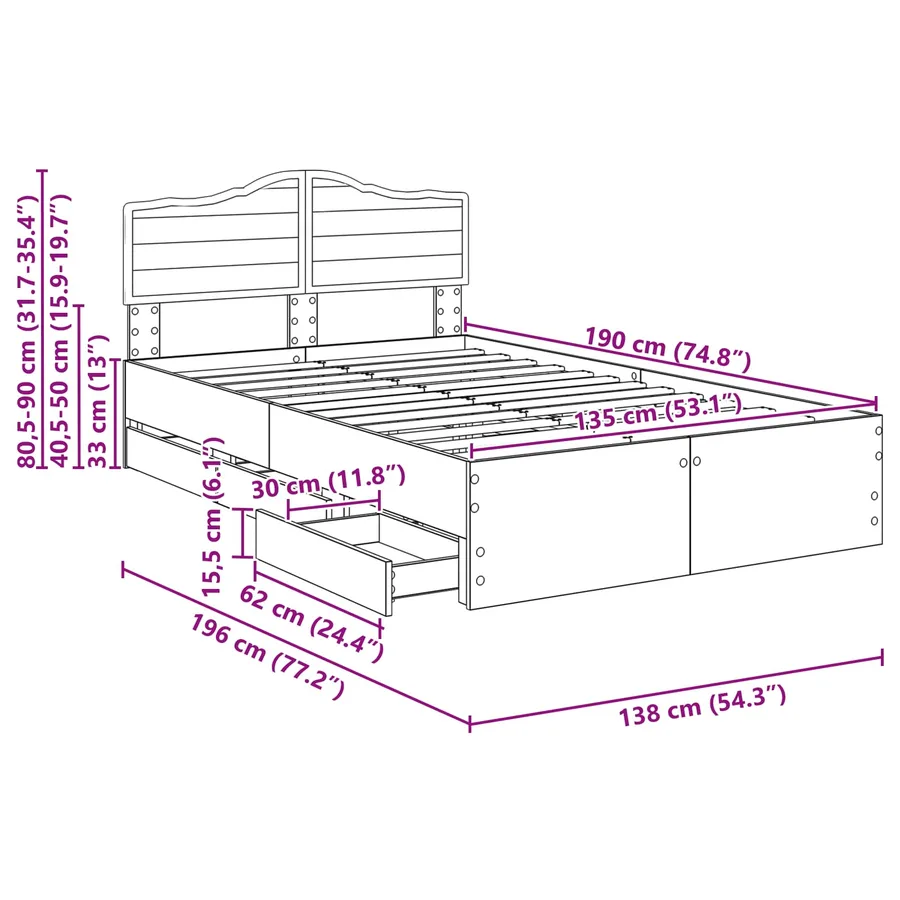 Cadre de lit Chêne brun 135 x 190 cm Bois Ingénierie - 14