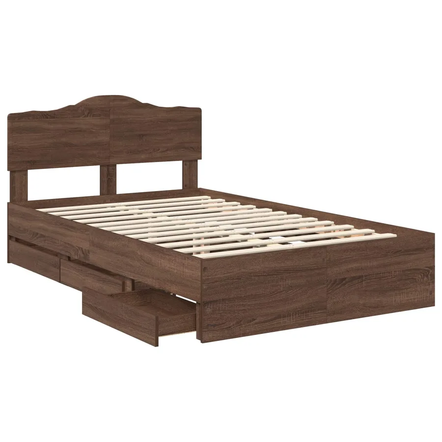Cadre de lit Chêne brun 135 x 190 cm Bois Ingénierie - 5