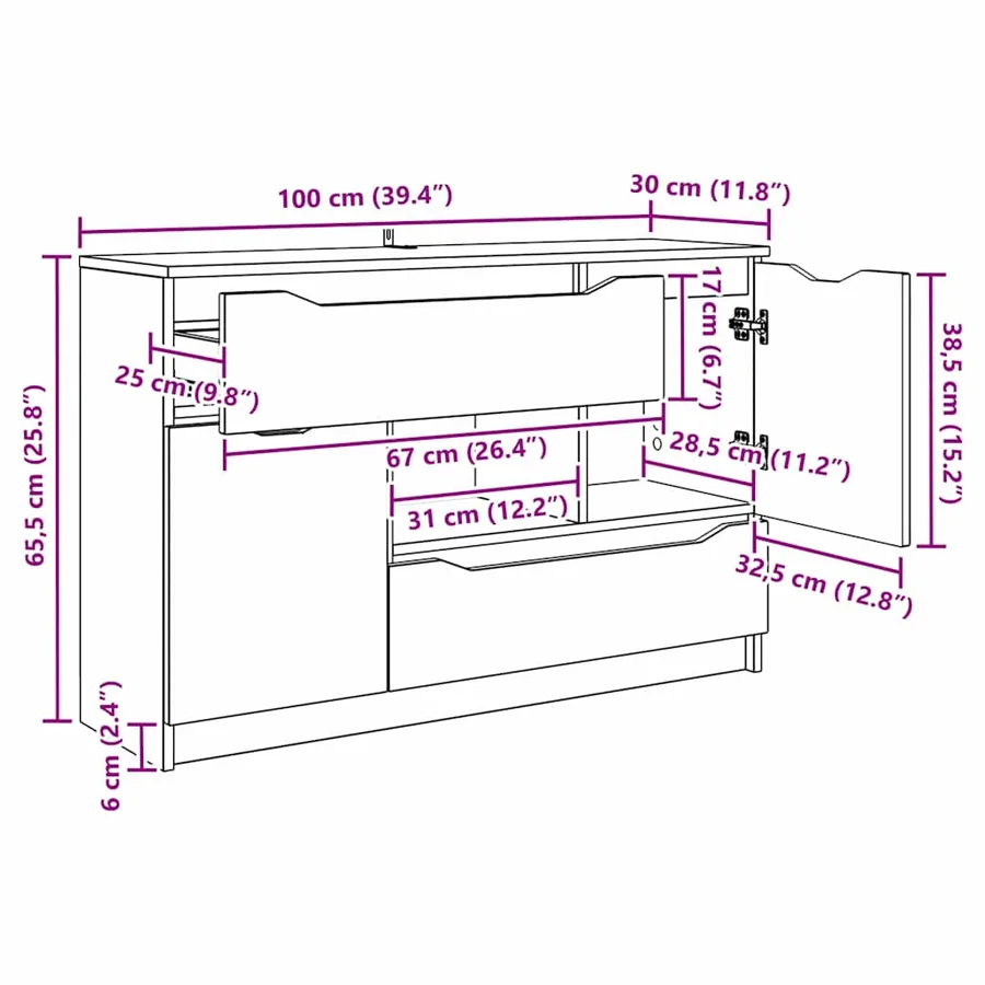 Buffet Blanc brillant 100 x 30 x 65,6 Bois d'ingénierie - 14
