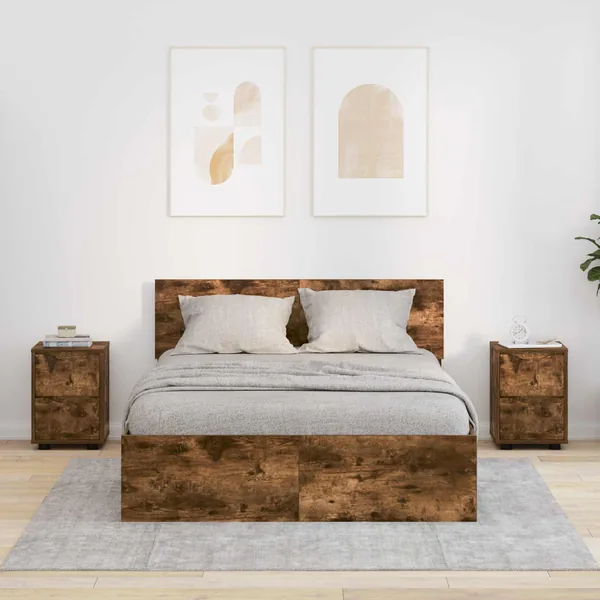 Tables de chevet avec tiroir 2 pcs Chêne fumé 30,5 x 30 x 43 cm