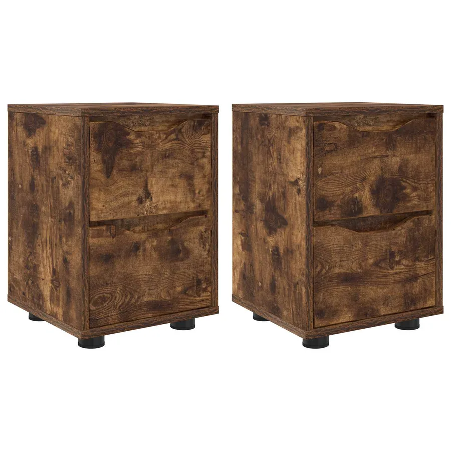 Tables de chevet avec tiroir 2 pcs Chêne fumé 30,5 x 30 x 43 cm - 2