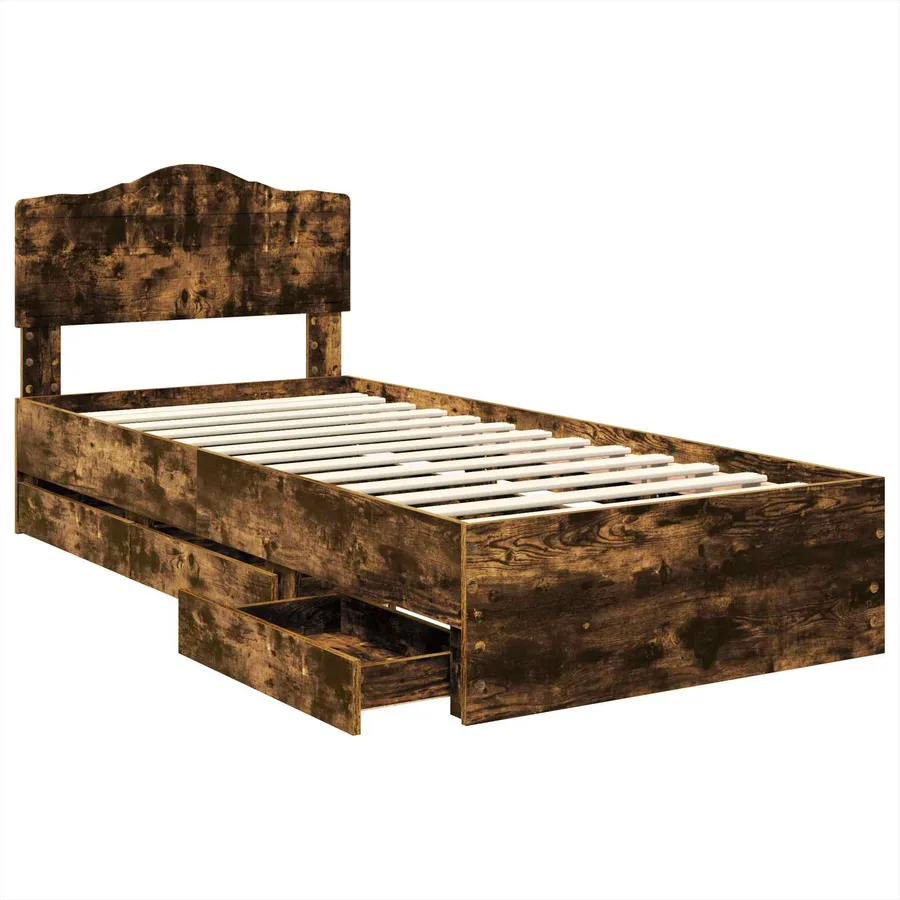 Cadre de lit avec tiroir Chêne fumé 75 x 190 cm Bois Ingénierie - 5