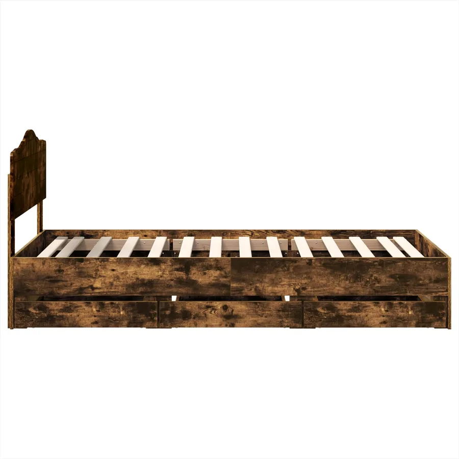 Cadre de lit avec tiroir Chêne fumé 75 x 190 cm Bois Ingénierie - 9