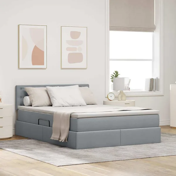 Lit de rangement LED avec matelas Gris clair 140 x 200 cm Tissu