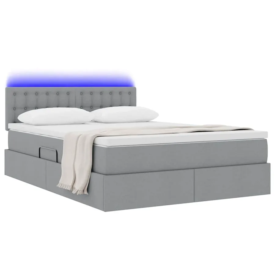 Lit de rangement LED avec matelas Gris clair 140 x 200 cm Tissu - 3
