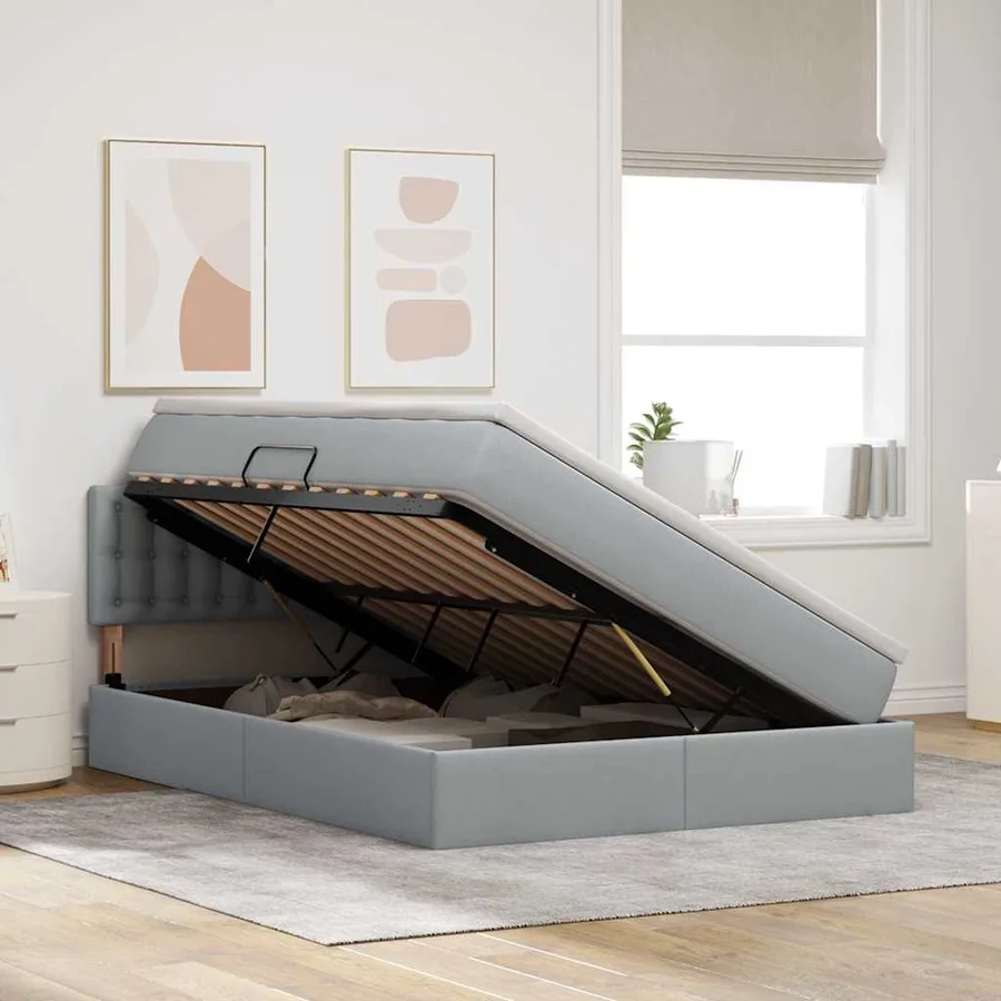 Lit de rangement LED avec matelas Gris clair 140 x 200 cm Tissu - 4