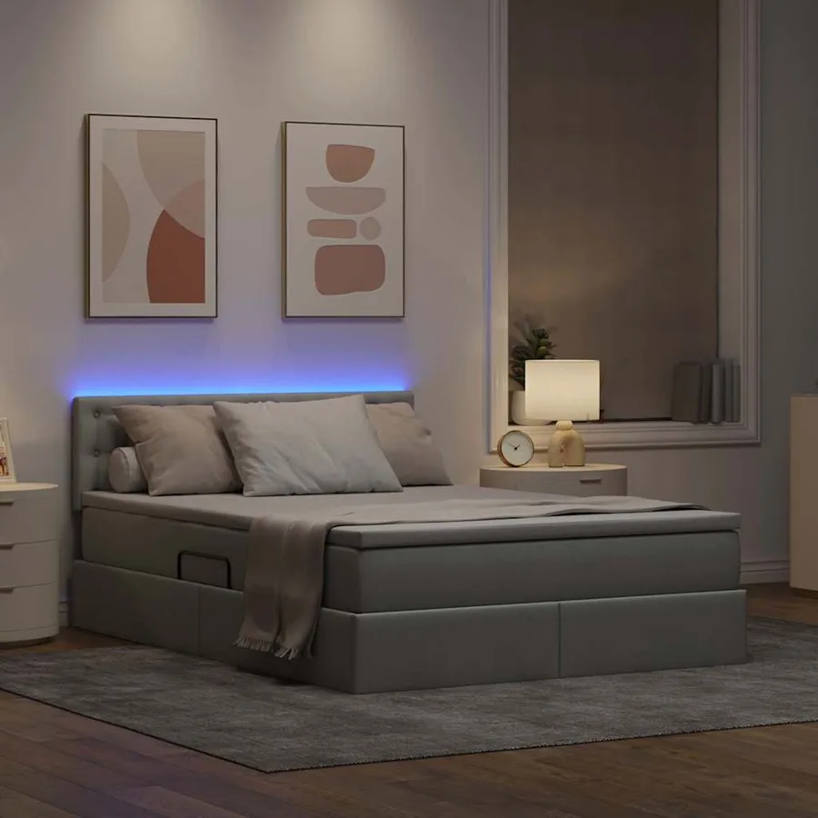 Lit de rangement LED avec matelas Gris clair 140 x 200 cm Tissu - 5