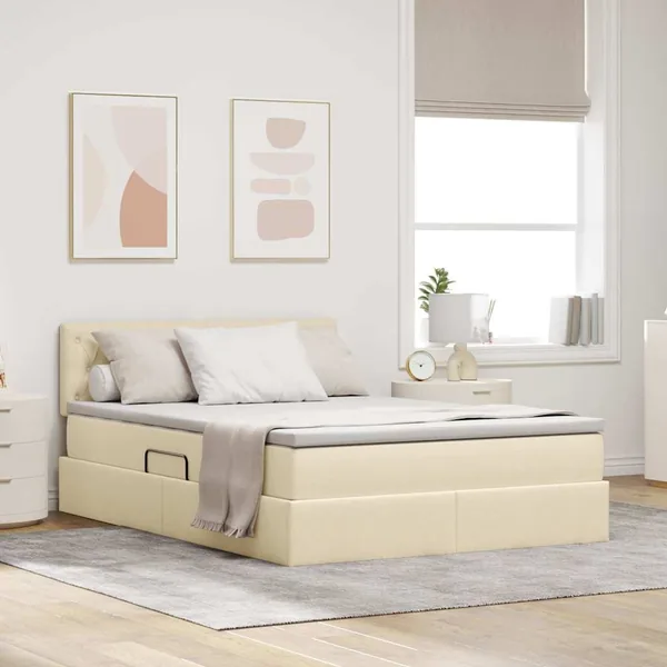 Lit de rangement LED avec matelas Crème 140 x 200 cm Tissu