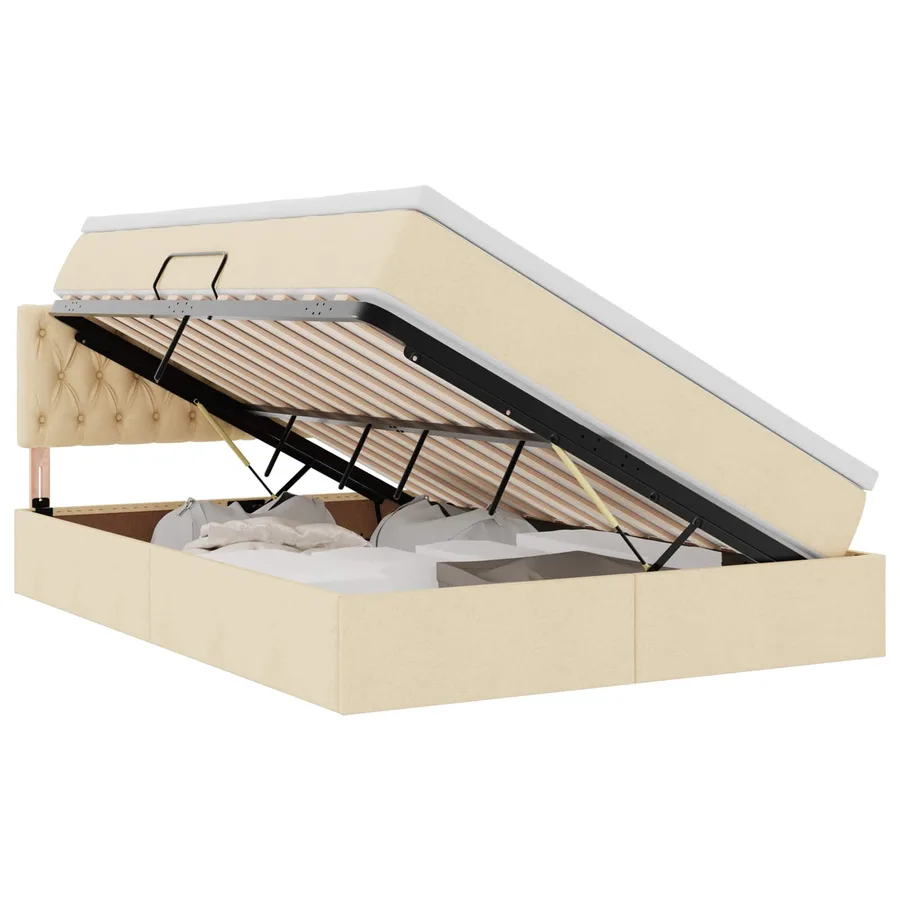 Lit de rangement LED avec matelas Crème 140 x 200 cm Tissu - 2